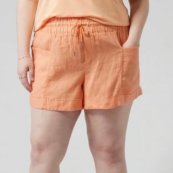 NWOT Athleta peach 100% linen Cabo 4” shorts - Picture 1 of 8